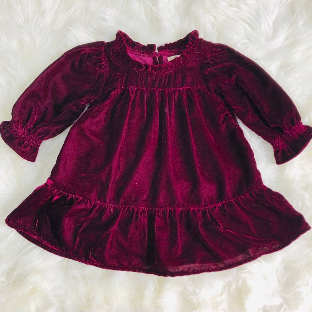 Peek burgundy velvet ruffle holiday dress